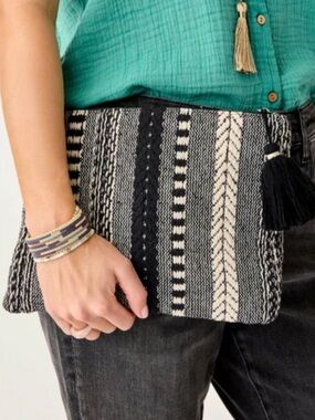 Carve Designs Black and Ivory Woven Zip Treasure Clutch